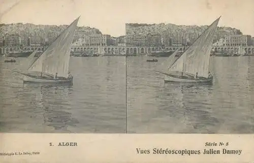 Vues Stereoscopiques Julien Damoy Algeria Algiers harbour nad sailboat