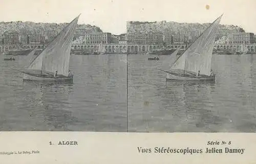 Vues Stereoscopiques Julien Damoy Algeria Algiers harbour boats and barges sailboat