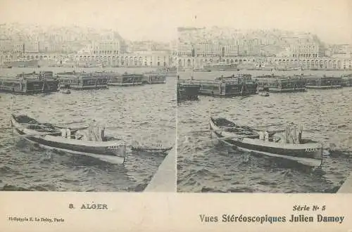 Vues Stereoscopiques Julien Damoy Algeria Algiers harbour boats and barges