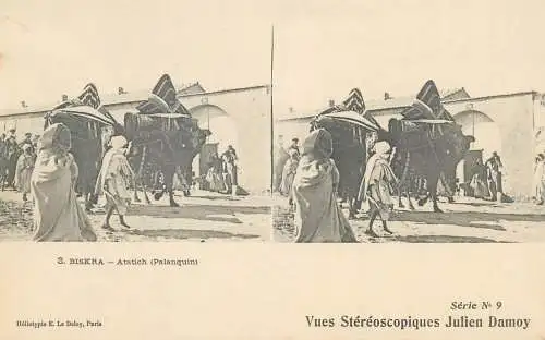 Vues Stereoscopiques Julien Damoy Algeria BISKRA Atatich Palanquin
