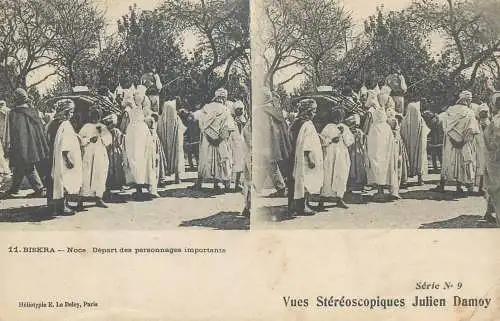Vues Stereoscopiques Julien Damoy Algeria BISKRA Noce depart des personnages importants