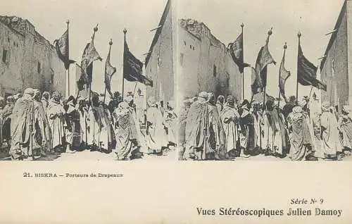 Vues Stereoscopiques Julien Damoy Algeria BISKRA porteurs de drapeux
