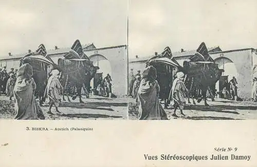 Vues Stereoscopiques Julien Damoy Algeria BISKRA Atatich Palanquin