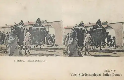 Vues Stereoscopiques Julien Damoy Algeria BISKRA Atatich Palanquin