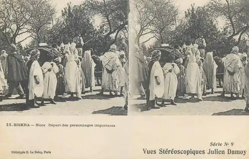 Vues Stereoscopiques Julien Damoy Algeria BISKRA Noce depart des personnages importants