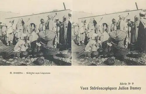 Vues Stereoscopiques Julien Damoy Algeria BISKRA marche aux legumes