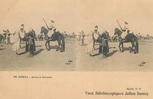 Vues Stereoscopiques Julien Damoy Algeria BISKRA cavalier costume de fete avant la Fantasia