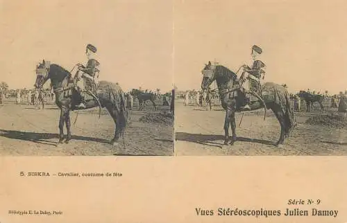 Vues Stereoscopiques Julien Damoy Algeria BISKRA cavalier costume de fete