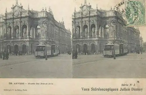 Vues Stereoscopiques Julien Damoy ANVERS Musee des Beaux arts tram