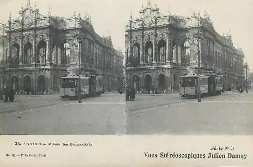 Vues Stereoscopiques Julien Damoy ANVERS Musee des Beaux arts tram