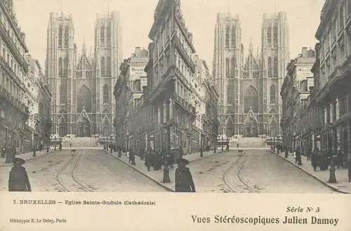 Vues Stereoscopiques Julien Damoy BRUXELLES eglise Sainte Gudule