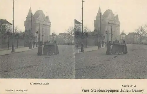 Vues Stereoscopiques Julien Damoy BRUXELLES castle and woman gathering
