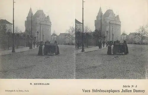 Vues Stereoscopiques Julien Damoy BRUXELLES castle and woman gathering