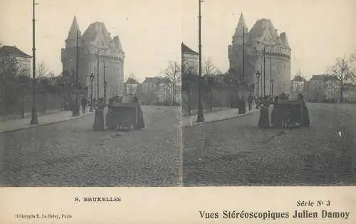 Vues Stereoscopiques Julien Damoy BRUXELLES castle and woman gathering