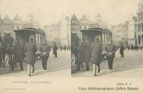 Vues Stereoscopiques Julien Damoy BRUXELLES sur la Grand Place horse tram