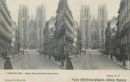 Vues Stereoscopiques Julien Damoy BRUXELLES Eglise Sainte-Gudule cathedrale