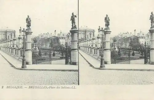 Vues Stereoscopiques Julien Damoy BRUXELLES Place de Sablons statue