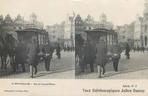 Vues Stereoscopiques Julien Damoy BRUXELLES horse tram sur la Grand Place