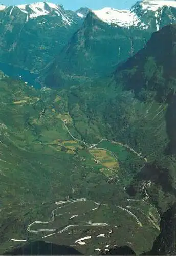 Norway view from Mount Dalsnibba towards Geiranger panoramic view