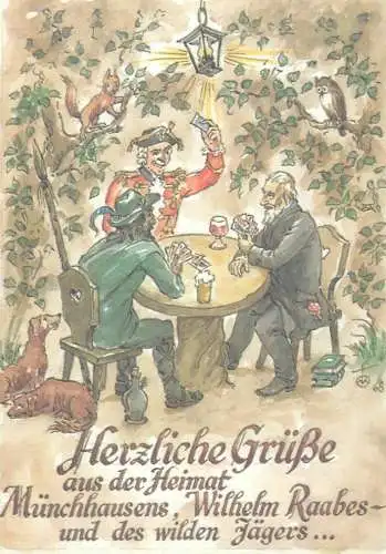 Herzliche Grusse aus der Heimat Munchahus Wilhelm Raabes und des wilden Jagers Landkreis Holzminden illustration