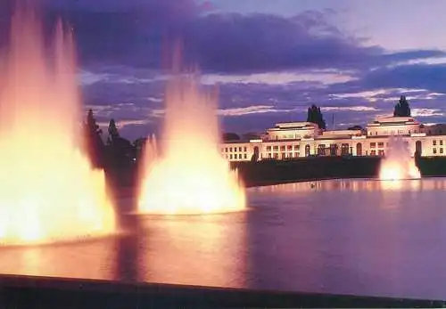 Australia Canberra (A.C.T) Parliament House and Fountains at dusk