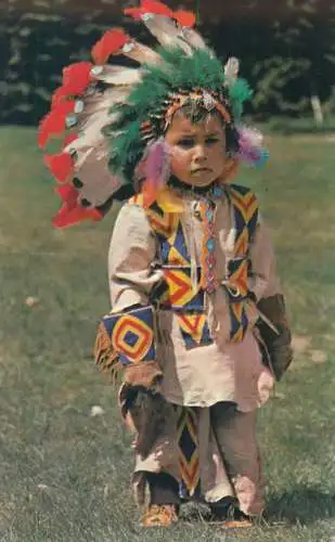 Canada children types Indian Papoose Canadian Indian Chief typical costume feather headdress