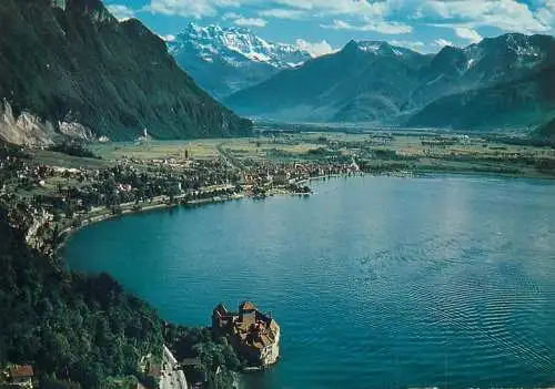 Switzerland Dents du Midi & Chateau Chillon vue aerienne