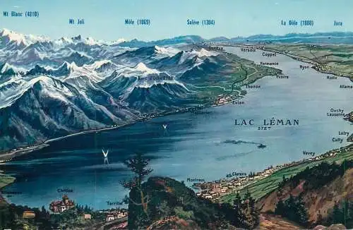 Switzerland Lac Leman vue generale map