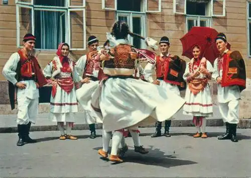 Croatian ethnic types wearing national costumes typical folk dances