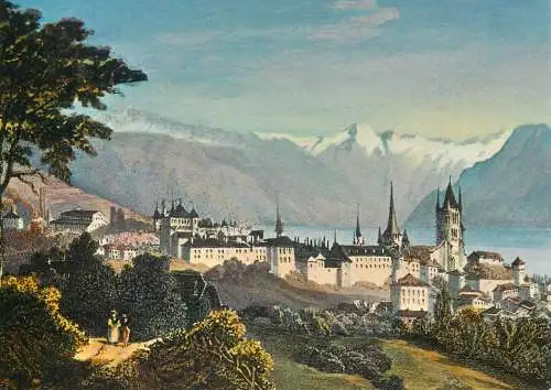 Switzerland Lausanne d'apres une gravure ancienne vers 1830 vue panoramique