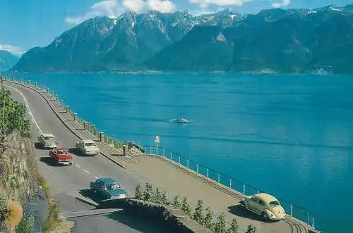 Switzerland Pays de Lavaux la route de la Corniche avec le lac Leman et les Alpes de Savoie