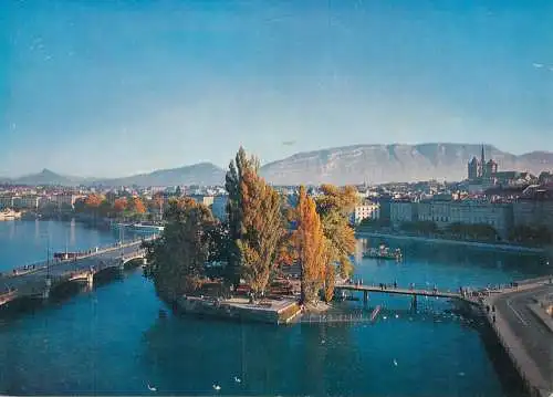 Switzerland Geneve Ile Rousseau et Cathedrale Saint Pierre