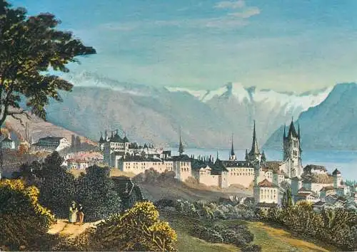 Switzerland Lausanne vue generale d'apres un gravure ancienne du XIX siecle