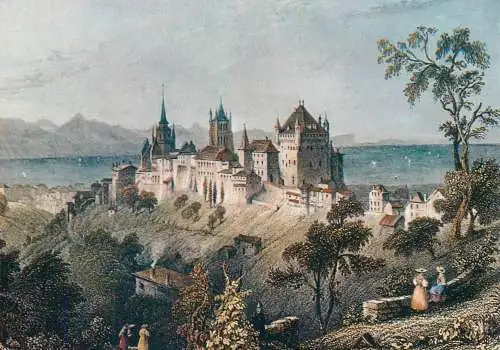 Switzerland Lausanne Le Chateau et la Cathedrale au debut XIX siecle vue generale