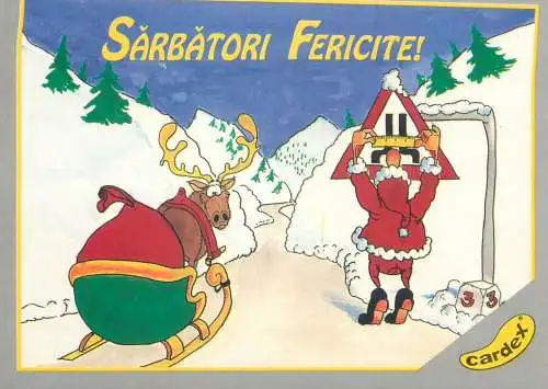 Winter Holidays greetings funny Santa Claus caricature