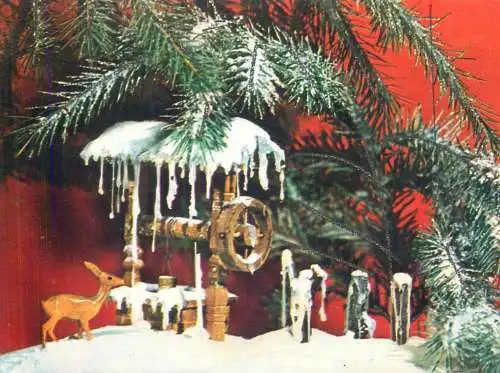 Winter Holidays greetings miniature toys deer well