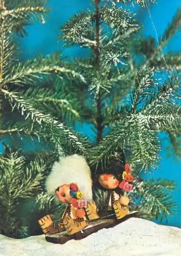 Winter Holidays greetings miniature toys sledding types and scenes