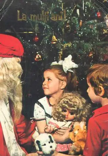 Winter Holidays greetings Santa Claus and children