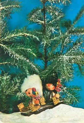 Winter Holidays greetings miniature toys dolls sledding types and scenes