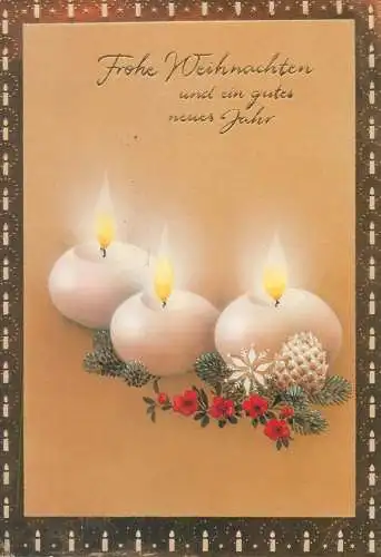 Winter Holiday greetings lit burning candles decorative ornament