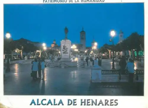 Spain Alcala de Henares Plaza Cervantes nocturnal view