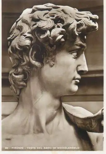 Postcard art sculpture Italy Firenze via Vacchereccia David head by Michelangelo