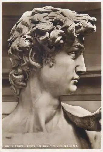 Postcard art sculpture Italy Firenze via Vacchereccia David head by Michelangelo