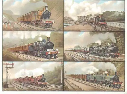 British railroad trains locomotives multi views postcard