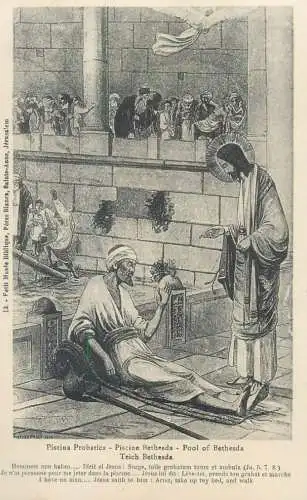 Religious postcard Pool of Bethesda biblical scene Jesus heals a man who couldn't walk