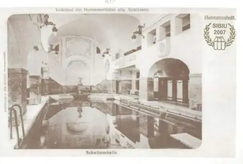 Romania repro vintage 1901 postcard Sibiu Baia Populara a orasului piscina aspect interior
