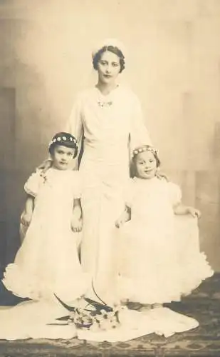Social History beautiful charming bride with young flower girls 1936 photo