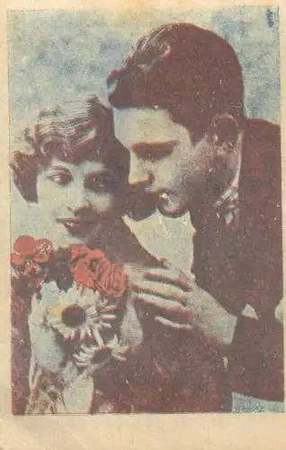 Social History elegant charming lovers couple gallant courting flower bouquet