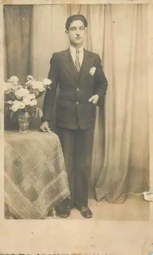 Social History elegant gentleman 1936 picture vase decorative floral arrangement