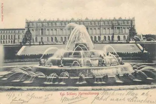 Postcard Germany Neues Schloss Herrenchiemsee fountain